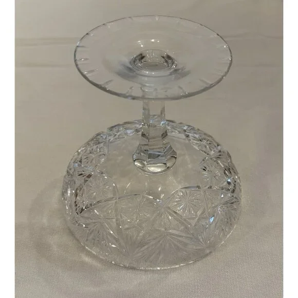 American Brilliant Cut Lead Crystal Compote EAP Pedestal Dish Footed Candy Bowl